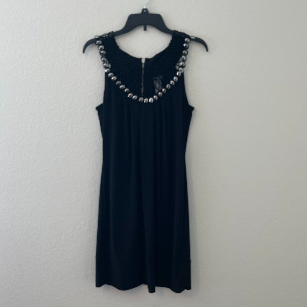 Sexy Black Dress, Uniqe Mesh, Studded Neckline, Size 8